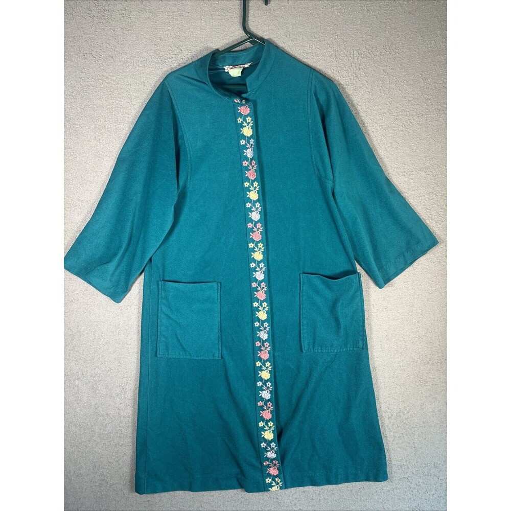 Vintage Evelyn Pearson Robe Midi Button Up Emerald Green Size Small Floral